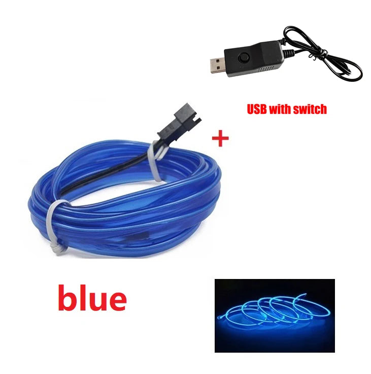 LED Car Interior Decoration Light EL Wiring Neon Strip For Auto DIY Flexible Ambient Light with USB Drive Ambient Lamp