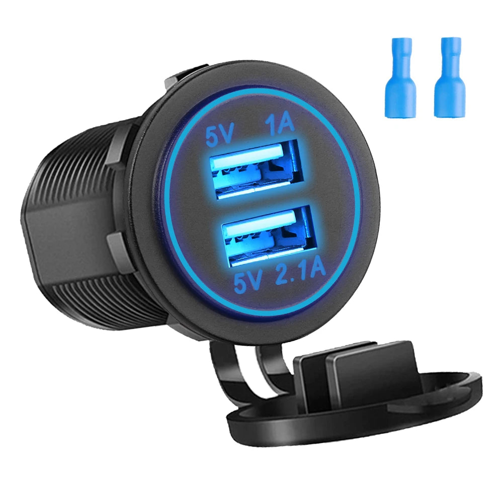Car Charger with LED  36W Dual USB QC 3.0  12/24V Waterproof USB PD Outlet Fast Charge For Car Motorcycle
