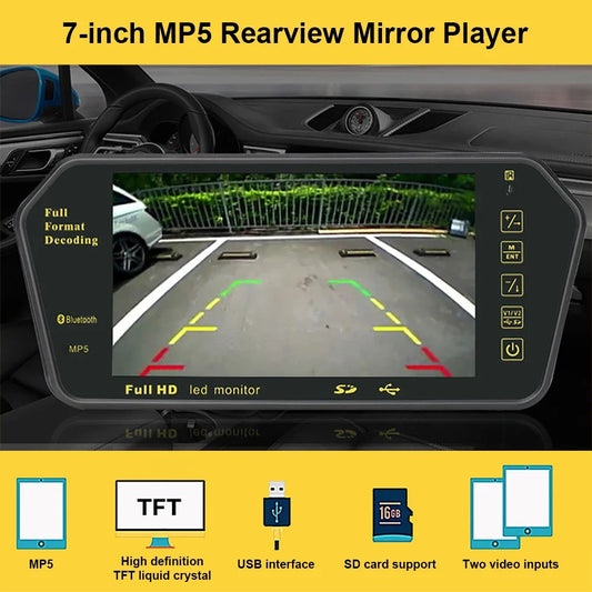 7 Inch Screen LCD Full HD Mirror Parking Monitor Bluetooth USB FM Video Player Automatic Display