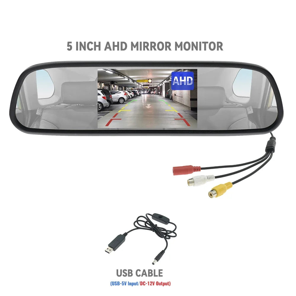 MJDOUD 5 Inch Car AHD Mirror Monitor for Vehicle Parking  5" TFT LCD HD Screen for Rear View Camera Rervesing Dispaly Universal