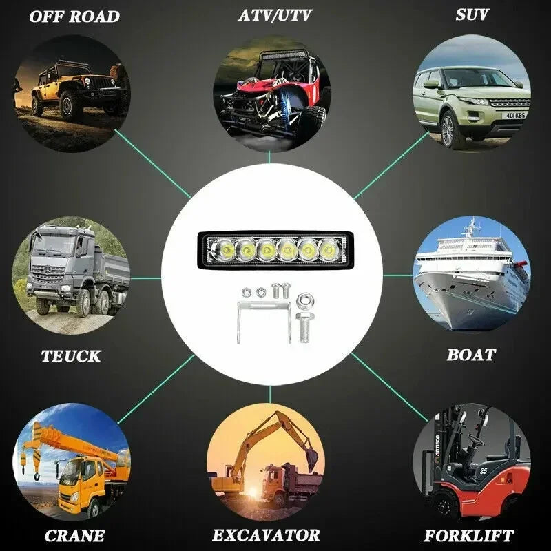 12V Waterproof DRL High-Beam Headlights:6 LED 18W Car Work Lights for SUVs,Trucks,Trailers,Off-Road & Fog Driving–Headlamp Bulbs