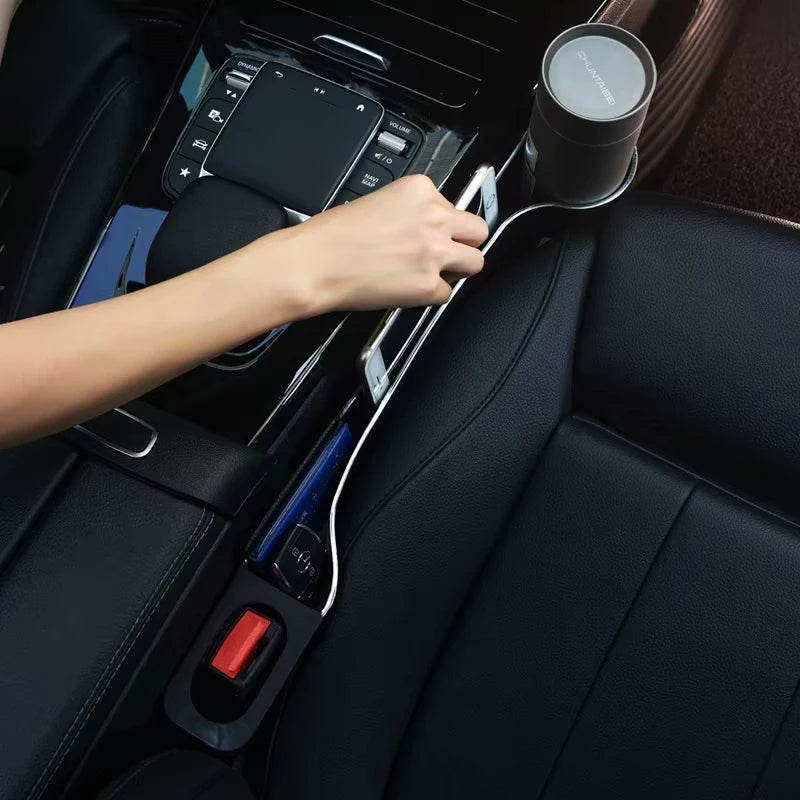 Car Seat Gap Filler Organizer- Upgrade Car Side Seat Gap Filler with Cup Holder and Phone Holder- Car Seat Gap Organizer 2 Pack