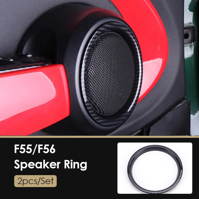 AMBERMILE for Mini Cooper F56 Accessories Car Interior Carbon Fiber Texture Console Air Outlet Door Speaker Handle Cover Trim