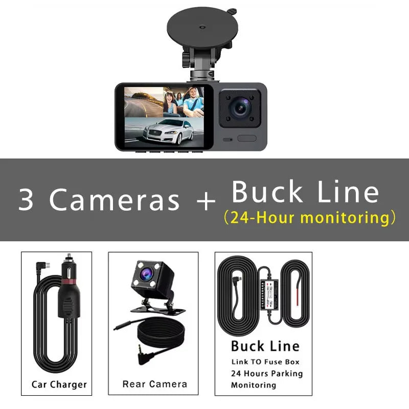 3 Channel Dash Cam Three Way Car DVR  Inside Vehicle Camera Mini Recorder HD 1080P Video Mini Registrator Dashcam Camcorder