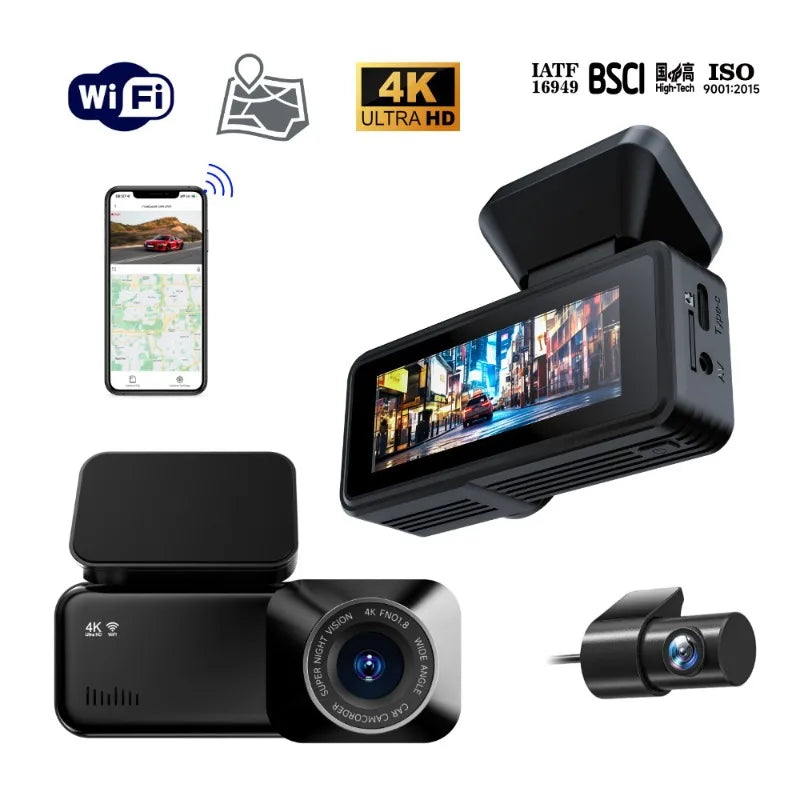 DVR/Dash Camera A215 Dash Cam Night Vision HD4K Dash Cam 4K+1080P+WiFi+GPS+64G  Driving Recorder 4K HD 5G WiFi GPS Tracking
