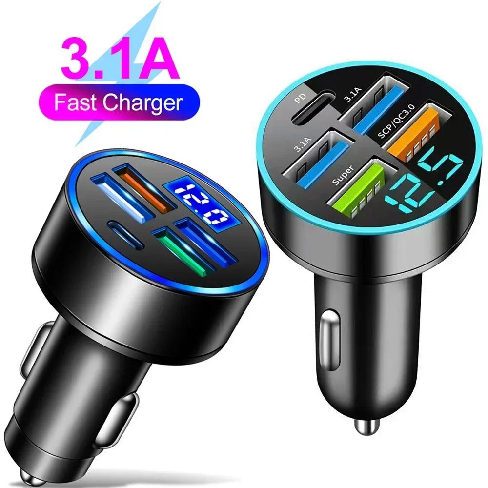 PD + QC 3.0 Fast Charging Car Phone Charger Adapter 4 Ports Usb Car Charger Type C PD35W Quick Charge 3.0 Car Charger