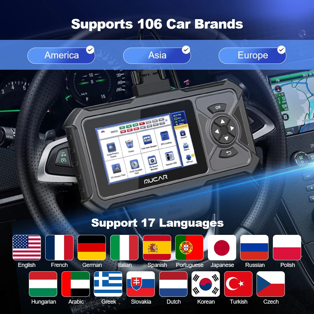 MUCAR CDE900 Pro OBD2 Auto Scanner tool Diagnostic tools 4 system ABS SRS ECM TCM full system 28 resets Lifetime Free update