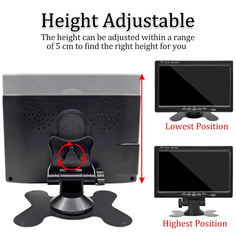SINOVCLE 7 Inch Car Monitor Screen Rear View Camera HD Digital 2 Way Video Input Rearview Image 9V-36V TFT LCD Parking System