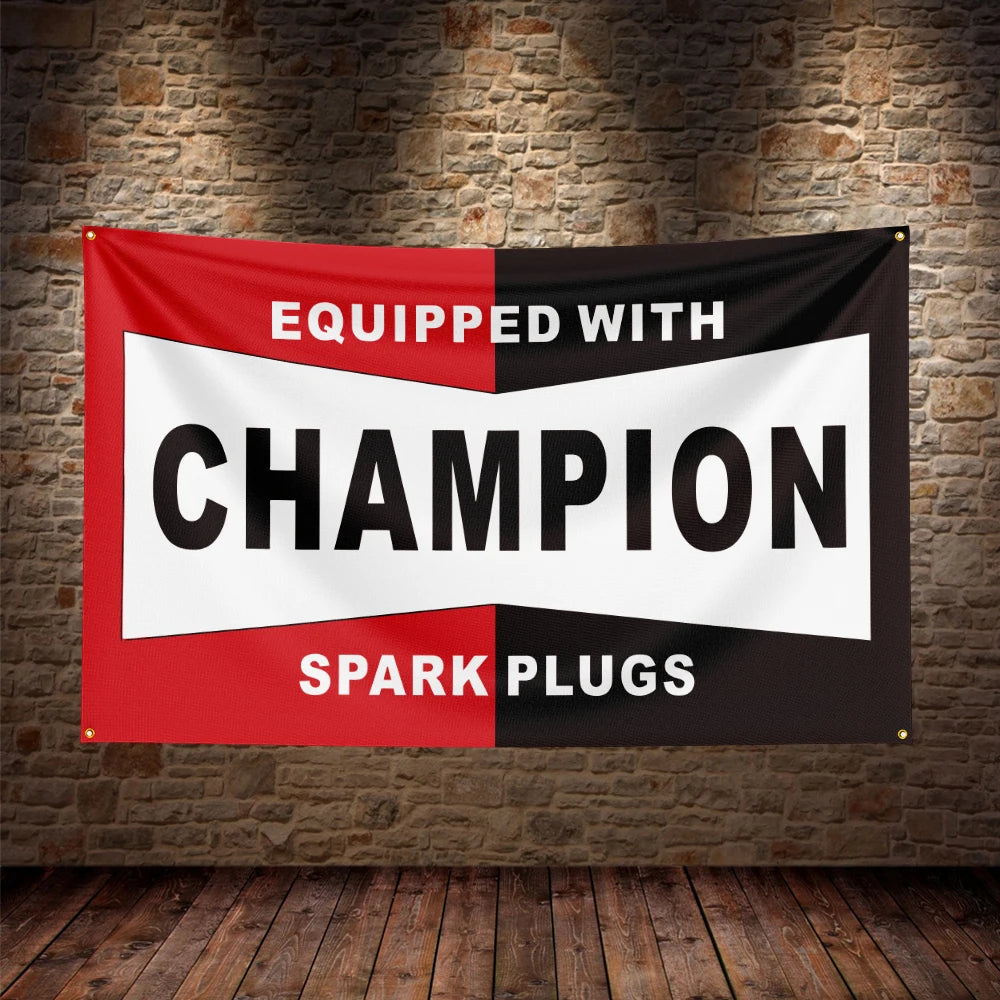 3X5Ft Champion Spark Plugs Flag Polyester Printed Car Banner For Decor