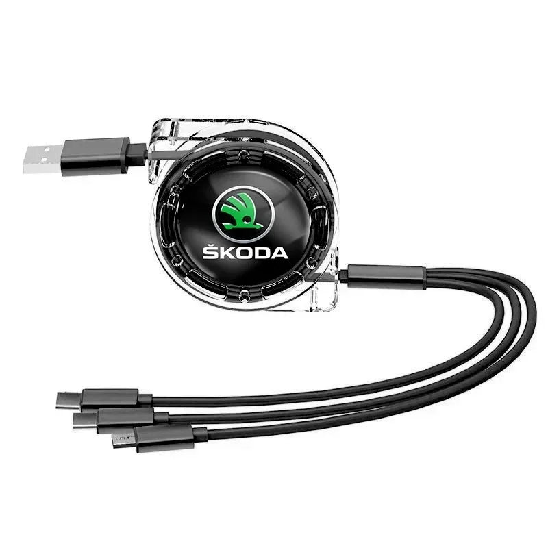 Car Interior 3 In 1 Fast Charger USB Data Cable Accessories For Skoda S Skoda Kodiaq Fabia Kamiq Karoq Octavia 3 A5 Rapid Scala