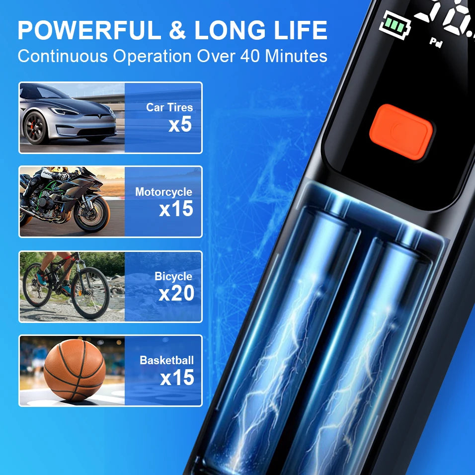 Wireless Portable 150PSI Tire Inflator Electric Air Pump Rechargeable Digital Pressure Gauge Auto Shutoff LED Light for Car Bike