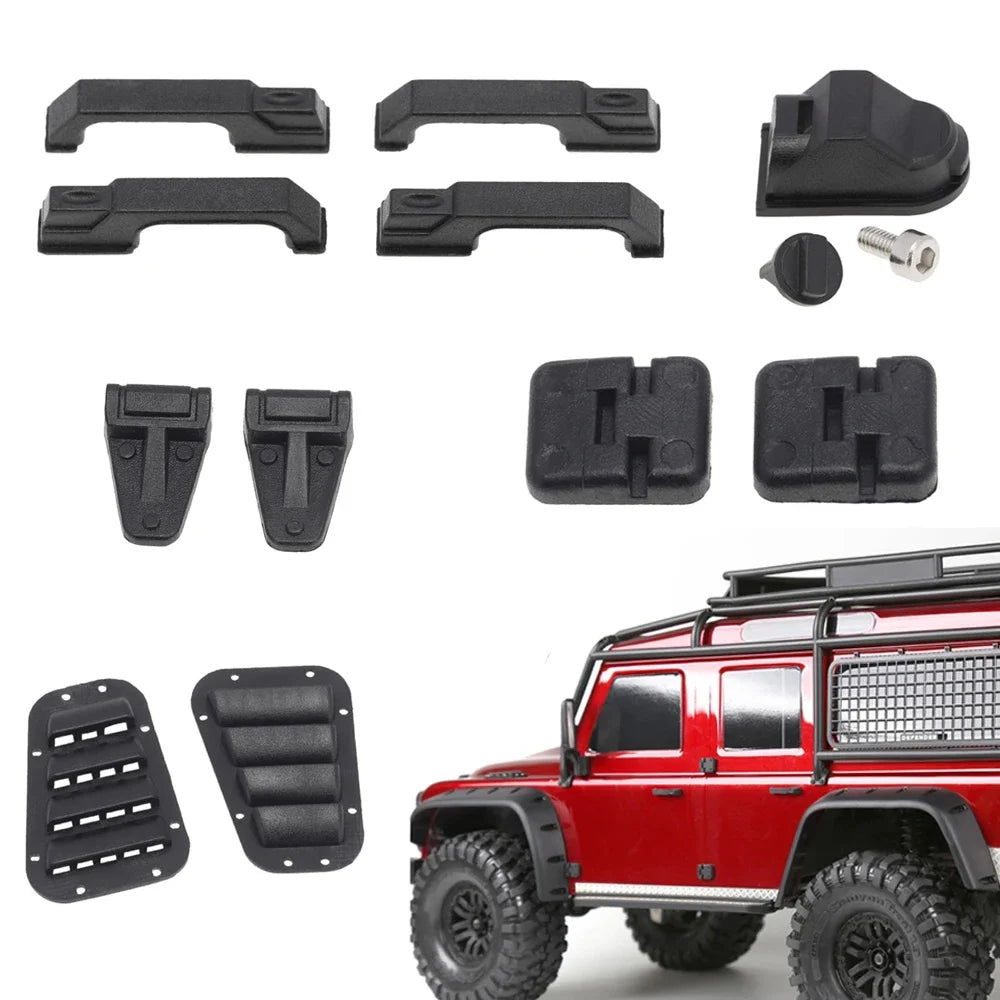 1:10 RC Car Parts for TRX-4/D90 - Durable Door Hinges, Hood Grille, Handles, Engine Cover Hinge & Fuel Tank Cap | Crawler Access