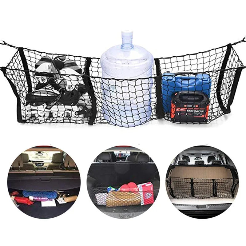 Automotive general accessories pickup truck luggage compartment storage net bag, three compartment storage net, car grocery rack