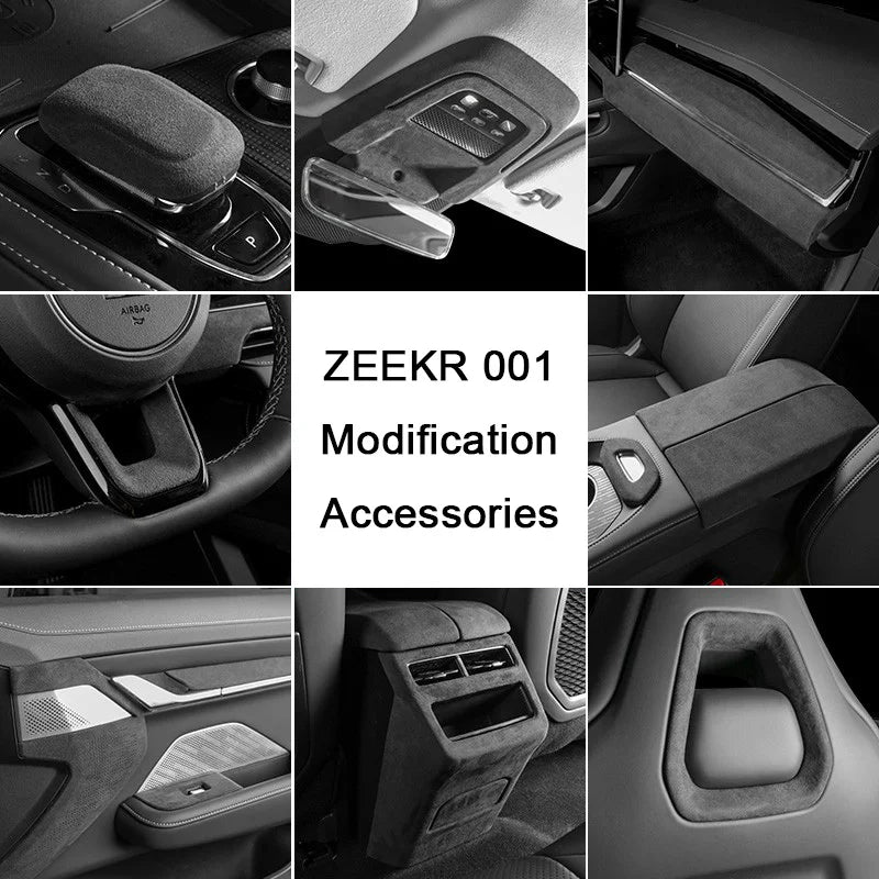 For ZEEKR 001 2021 2022 2023, A lcantara Car Interior Overlay Accessories Car Gear Shift Panel Armrest Lid Rear Air Outlet Frame