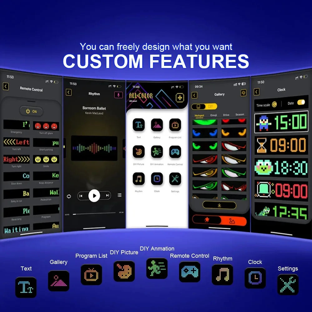 Multifunctional Bright Devil Eyes LED Light for Car Windshield Flexible Programmable Scrolling LED Display Bluetooth APP Control