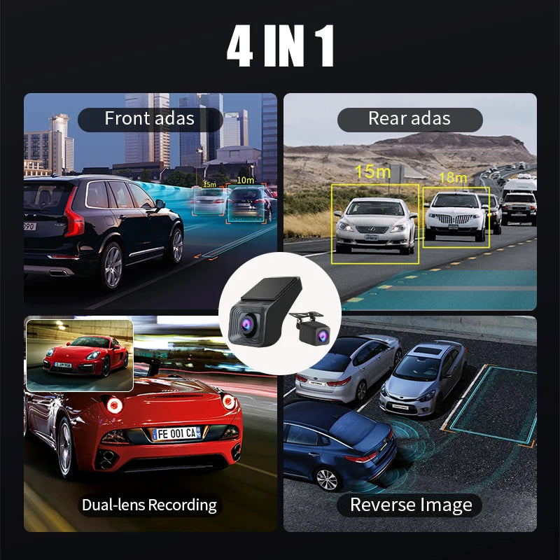 Full HD 170° Wide Angle Dash Cam for Android Multimedia Double Recording Front And Rear Camera ADAS Car DVR USB TF Card 32G 64G