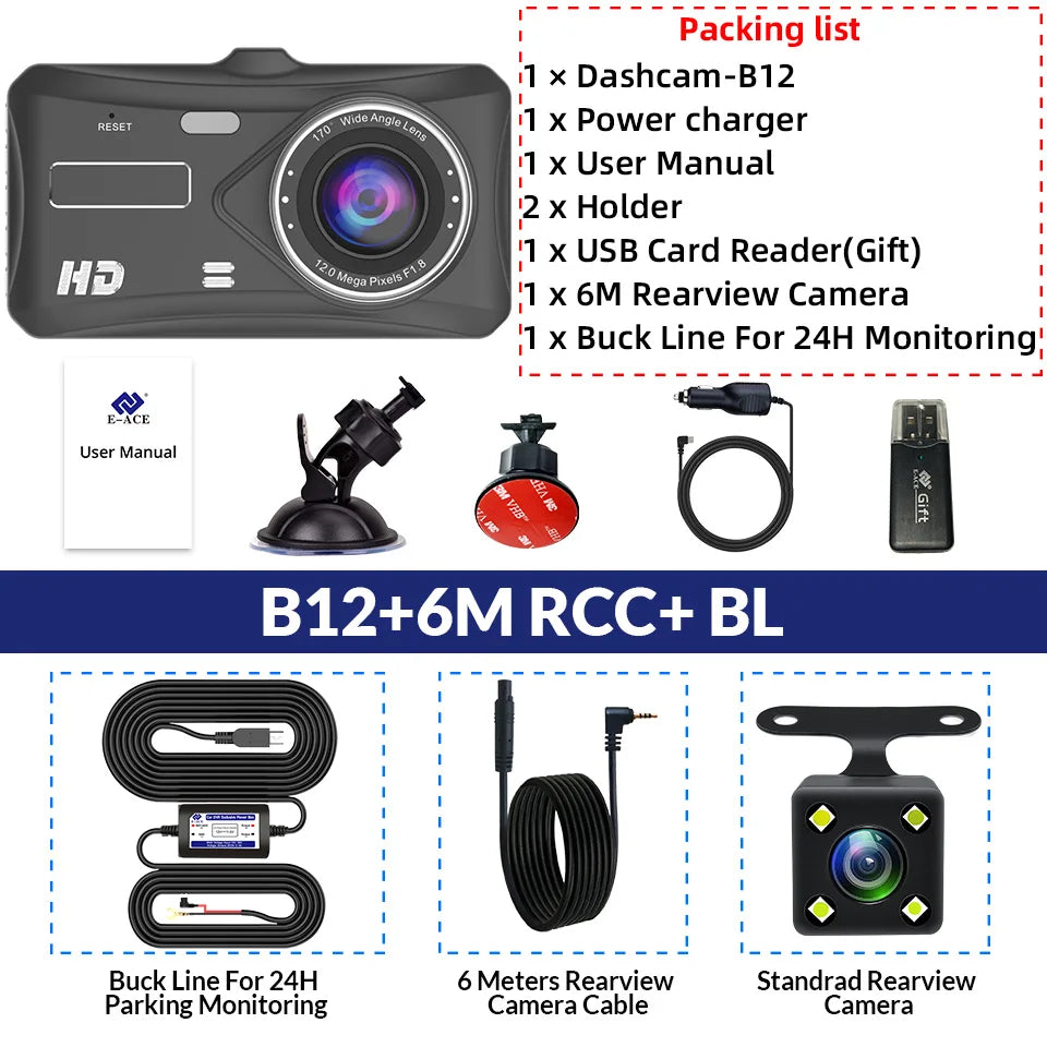 4 Inch1080P Dashcam 24H Parking Touch Night Vision Front Optional Rear Dash Cam Camera Video Recorder Black Box Smart Systems
