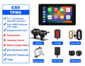VSYS Carplay Android Auto Motorcycle Dash Cam 5.0'' Touchscreen with Dual 1080P Waterproof Cameras TPMS Parking Mode WiFi App