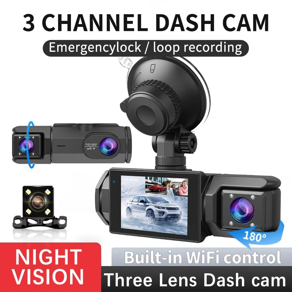 2/3Camera WIFI Dash Cam Cabin Car Dvr 1080P Interior Vehicle Three Way Channel Dvrs Recorder Video Registrator Dashcam Camcorder