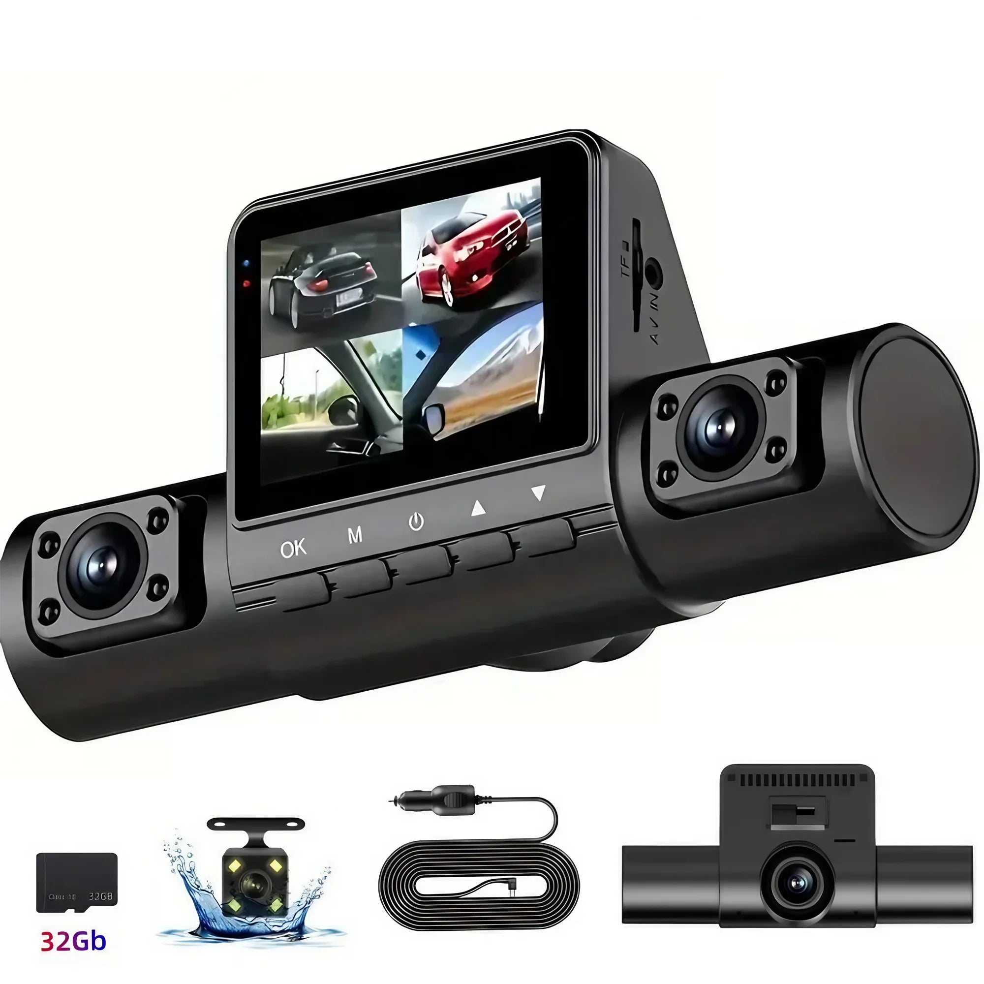 4 Lens Dash Cam 1080P Full HD Wide Angle Car Camera Loop Recording IPS Screen Button Control for Vehicles