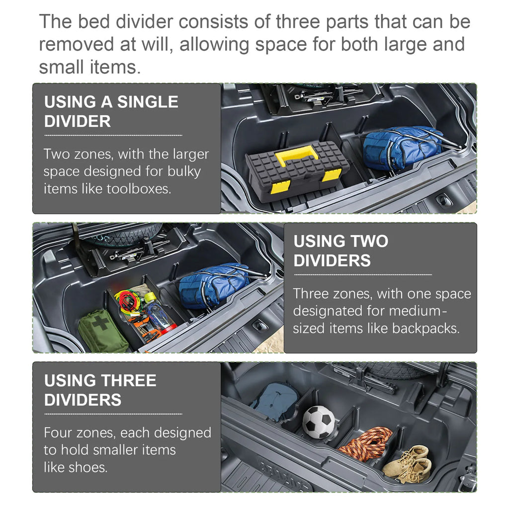 Divisores de almacenamiento para portón trasero, divisores de maletero para camioneta Honda Ridgeline 2017-2025, bandeja de divisores de caja de almacenamiento trasera, accesorios