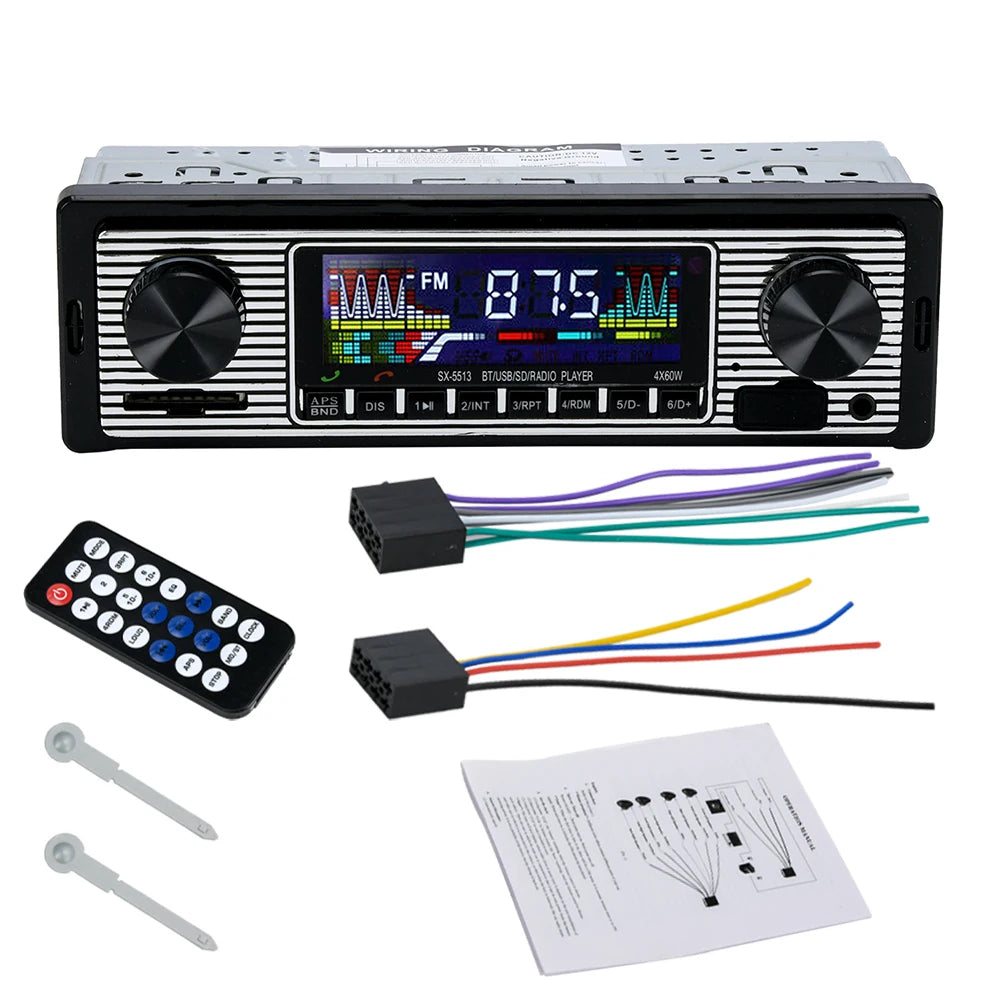 Vintage Car Radio Vehicle Integrated MP3 Player Wireless Bluetooth Multimedia Player AUX USB FM 12V Classic Stereo Audio Player