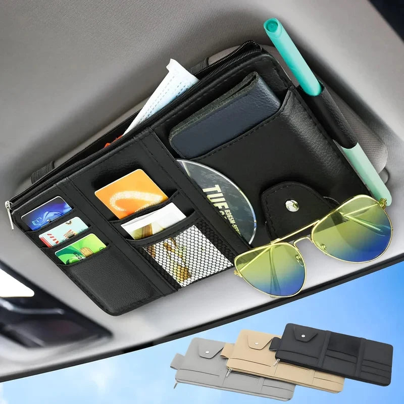 Car Sun Visor Organizer Multi-Pocket Auto Interior Accessories Pocket Organizer Car Document Storage Pouch Pen Holder