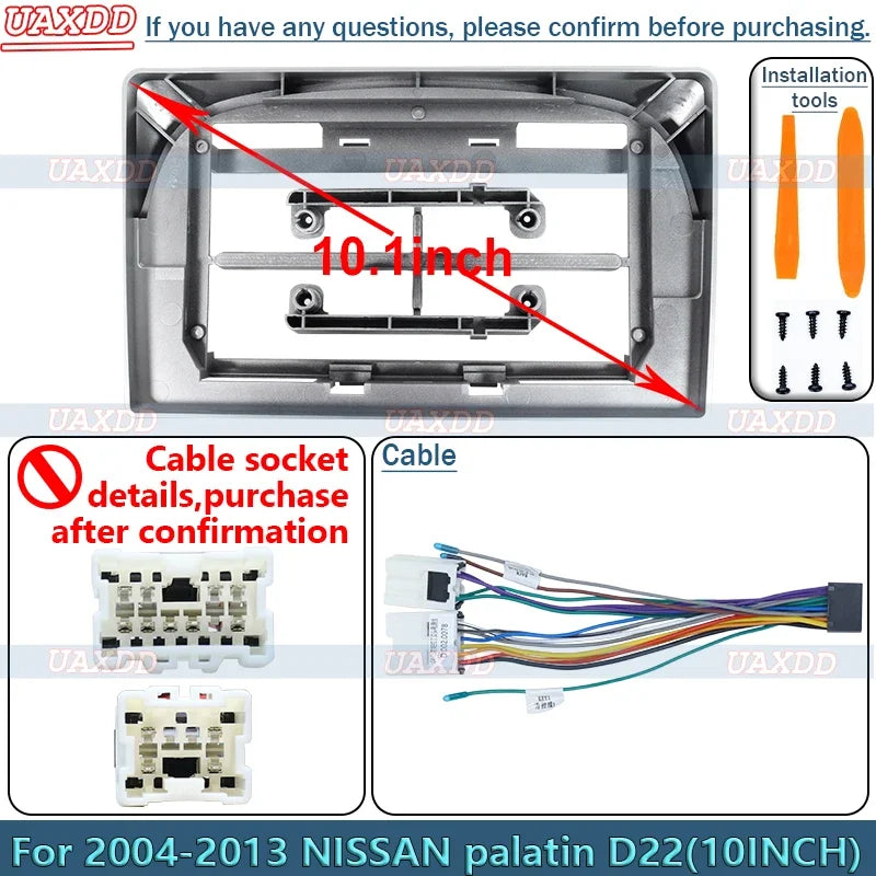 For 2004-2013 Nissan Palatin D22 10inch Radio Android Stereo Frame Panel Fascia Dashboard Multimedia Screen Video Cable Harness