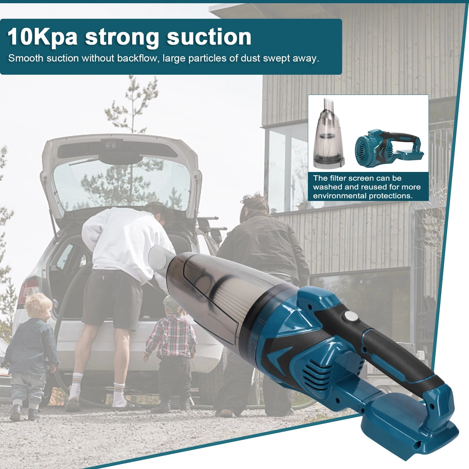 Portable Cordless Vacuum Cleaner 18V 10Kpa Strong Suction with 4 Attachments for Home Car Gap Cleaning 750ml Dust Bin