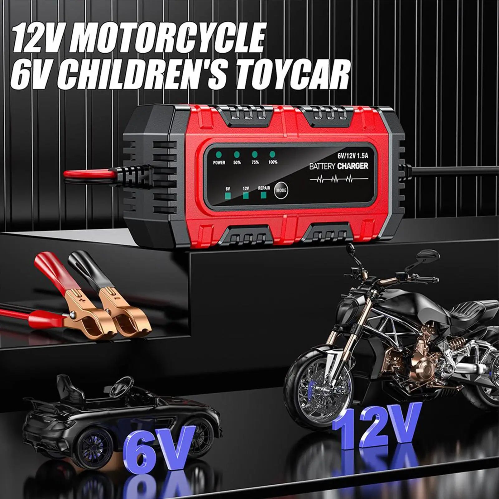 Motorcycle Charger for Battery 6V/12V Auto Charging Maintainer Trickle Charger for Car Battery for Boat RV Truck Lawn Mower Golf
