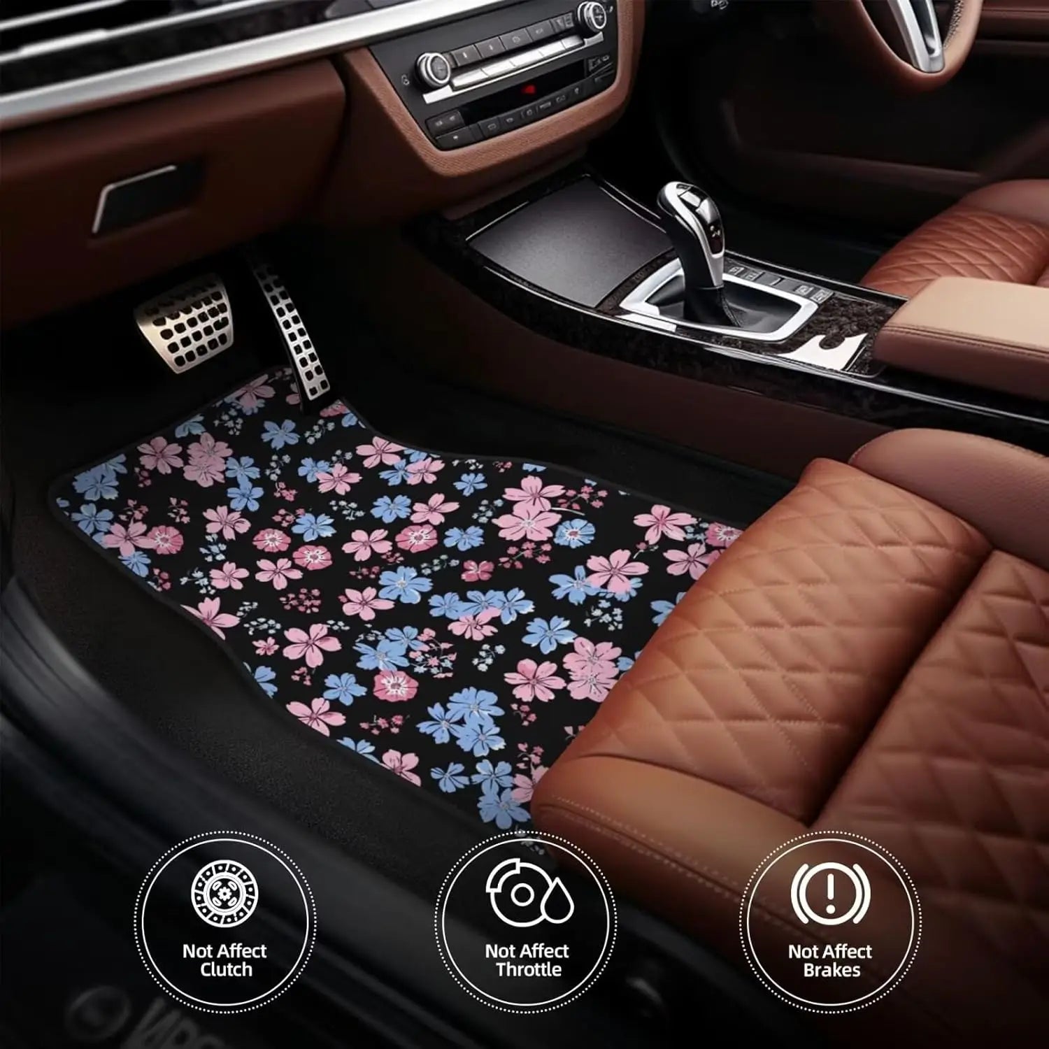 Floral Print Car Floor Mats Cute Flower Front Rear Seat Floor Rugs Carpets Full Set Auto Interior Accessories Decor gift