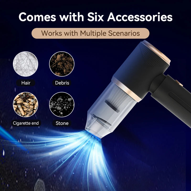 Cordless Car Vacuum Cleaner 51000RPM Strong Suction,4-in1 Blower/Dust Extractor,AI Power Saving,USB Rechargeable,Compact for Car