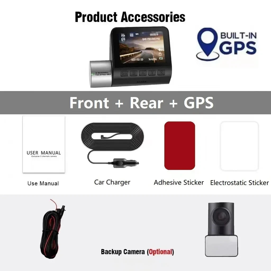 Dashcam 4K GPS Wifi 24h Parking Monitor Dash Cam for Car Dual Camera Front and Rear Night Vision Dvrs Kamera Video Registrator
