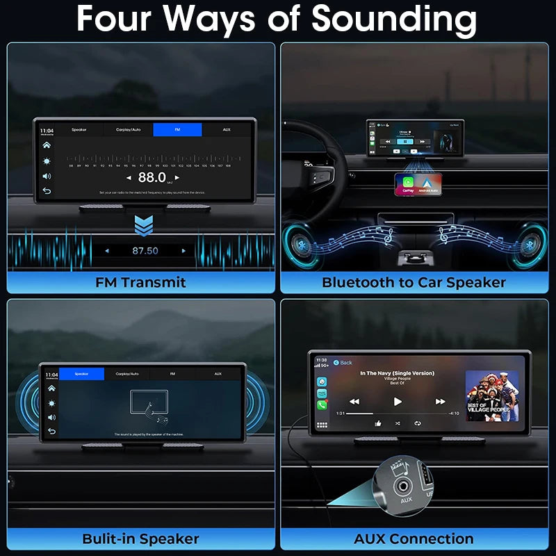 10/11.26 inch 4K Dash Cam Wireless Carplay & Android Auto Car Dvr 360 ° Rotation Dual Lens Video Recorder Dashboard Truck Camera