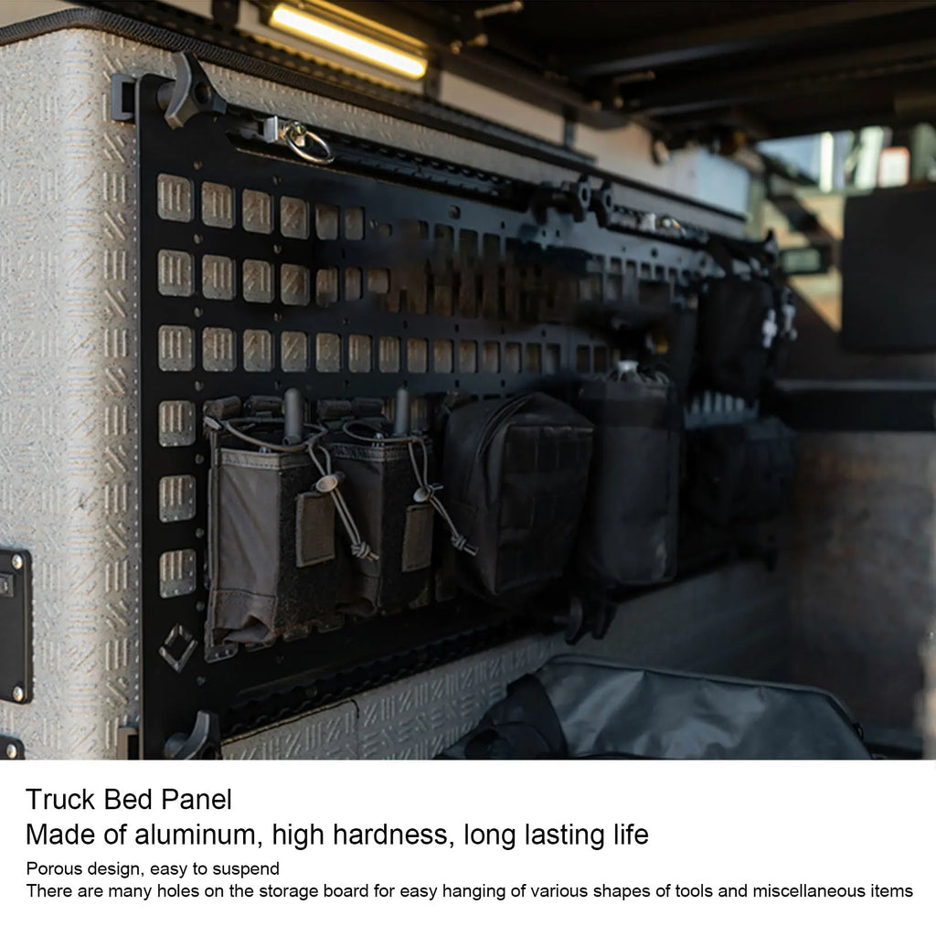 Truck Bed Molle Panel Aluminum 17x30x0.08in Side Truck Bed Molle Panel Rack System for Sedans SUVs Pickups Trucks RVs Trailers