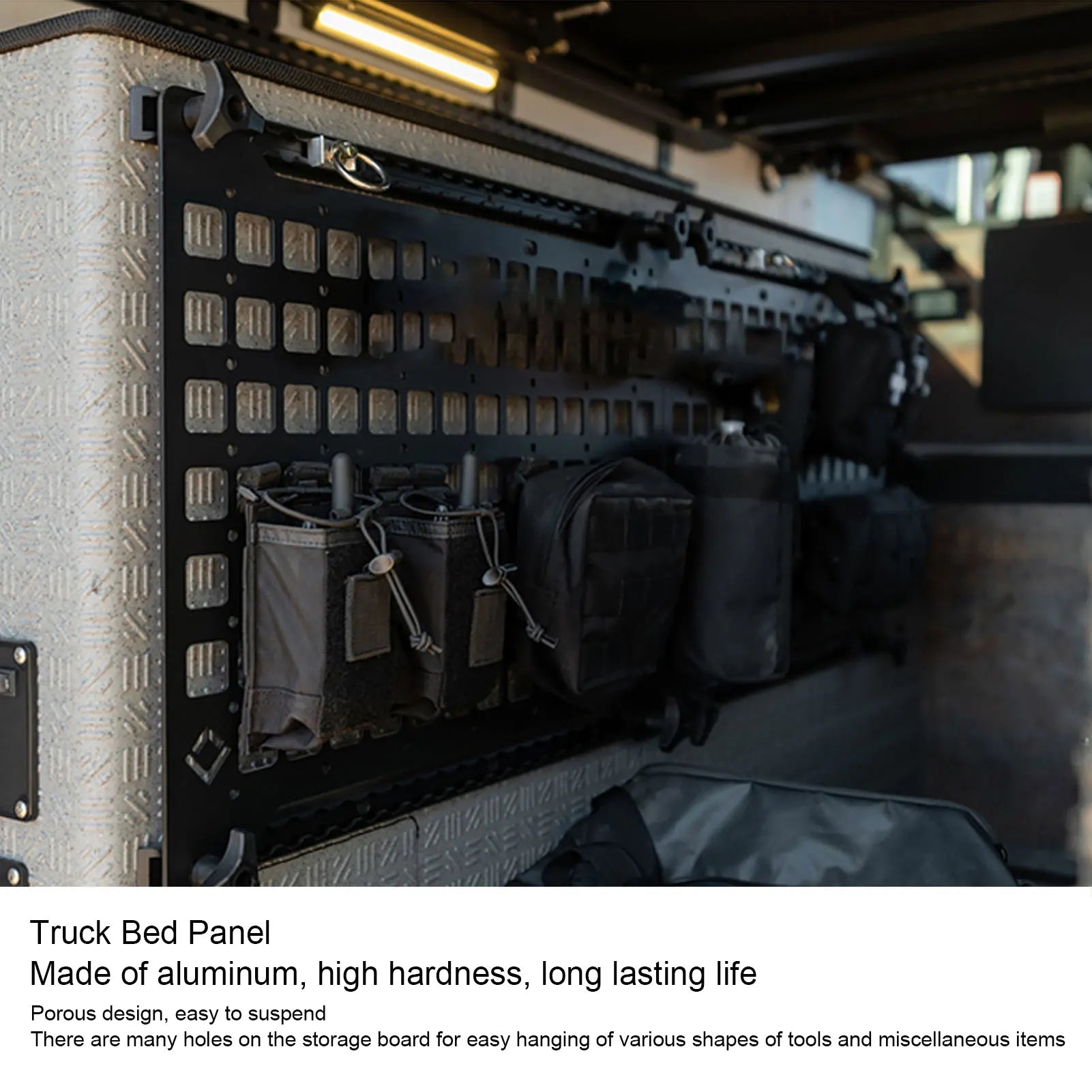 Truck Bed Molle Panel Aluminum 17x30x0.08in Side Truck Bed Molle Panel Rack System for Sedans SUVs Pickups Trucks RVs Trailers