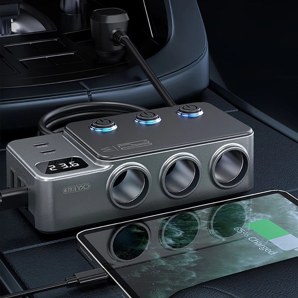 120W High Power Car Charger USB C/ One to Three Plug Converter Car Fast Charger Plug Power Adapter for iPhone GPS Dashcam