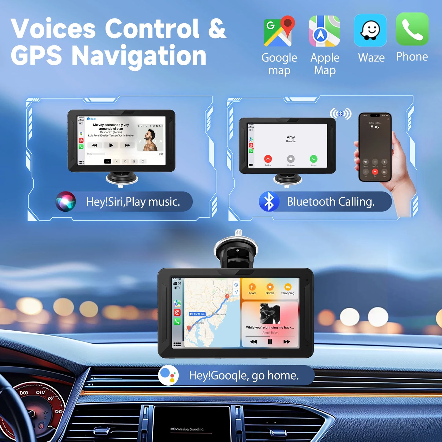 P6-7inch Universal Portable Car Screen for Carplay, Car Radio Multimedia Video Player Wireless Carplay Screen for IOS/Android