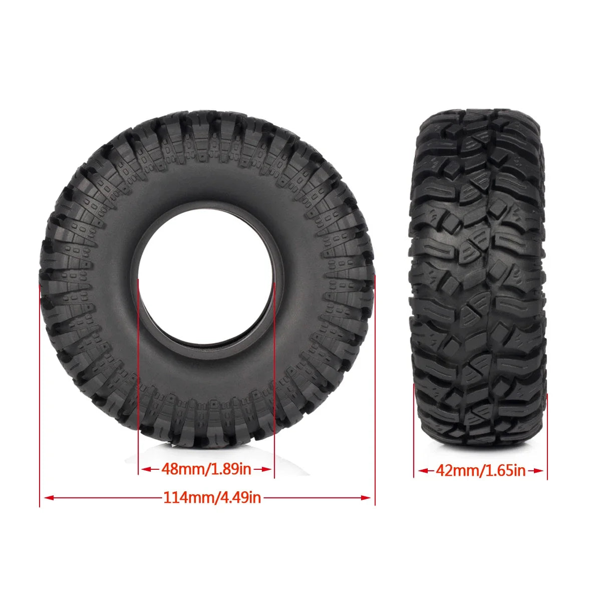 1Set 1.9 Inch Rubber Tyre 114*42mm Wheel Tires for 1/10 RC Car Crawler Axial TRX4 SCX10 90046 D90 TF2 Capra YIKONG LCG Part