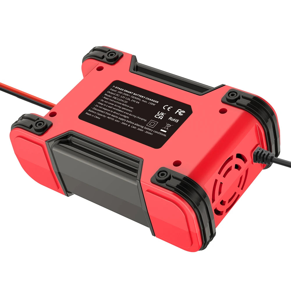 12V/12A 24V/6A Car Battery Charger Full Automatic Smart Battery Chargers Maintainer Portable Battery Chargers for Car Motorcycle