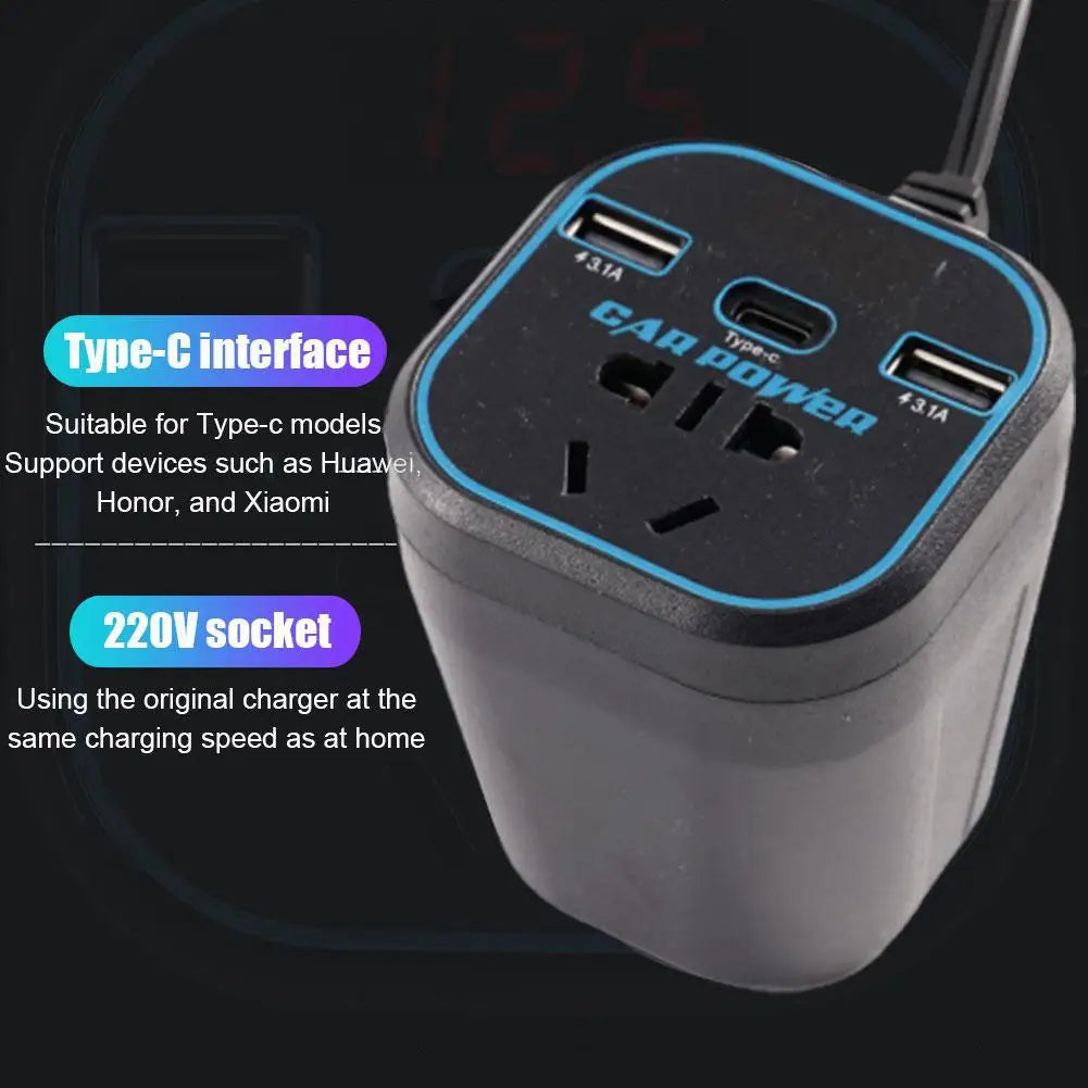 12V/24V To 220V Car Multifunctional Charger For Laptop Tablet Camera MAX 200W Car Power Inverter Fast Charging Type-C Charger