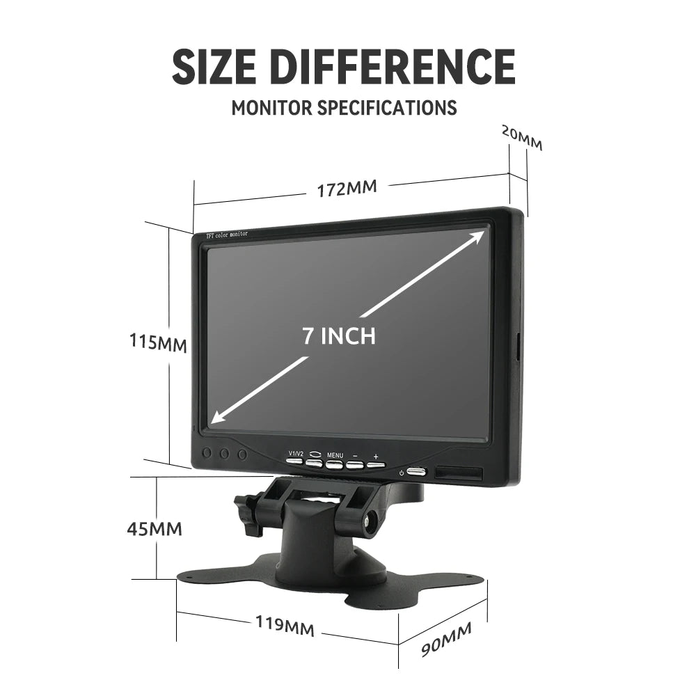 KTYDKP 7 Inch Car Monitor Screen Rear View Camera HD Digital 2 Way Video Input Rearview Image 9V-36V TFT LCD Parking System