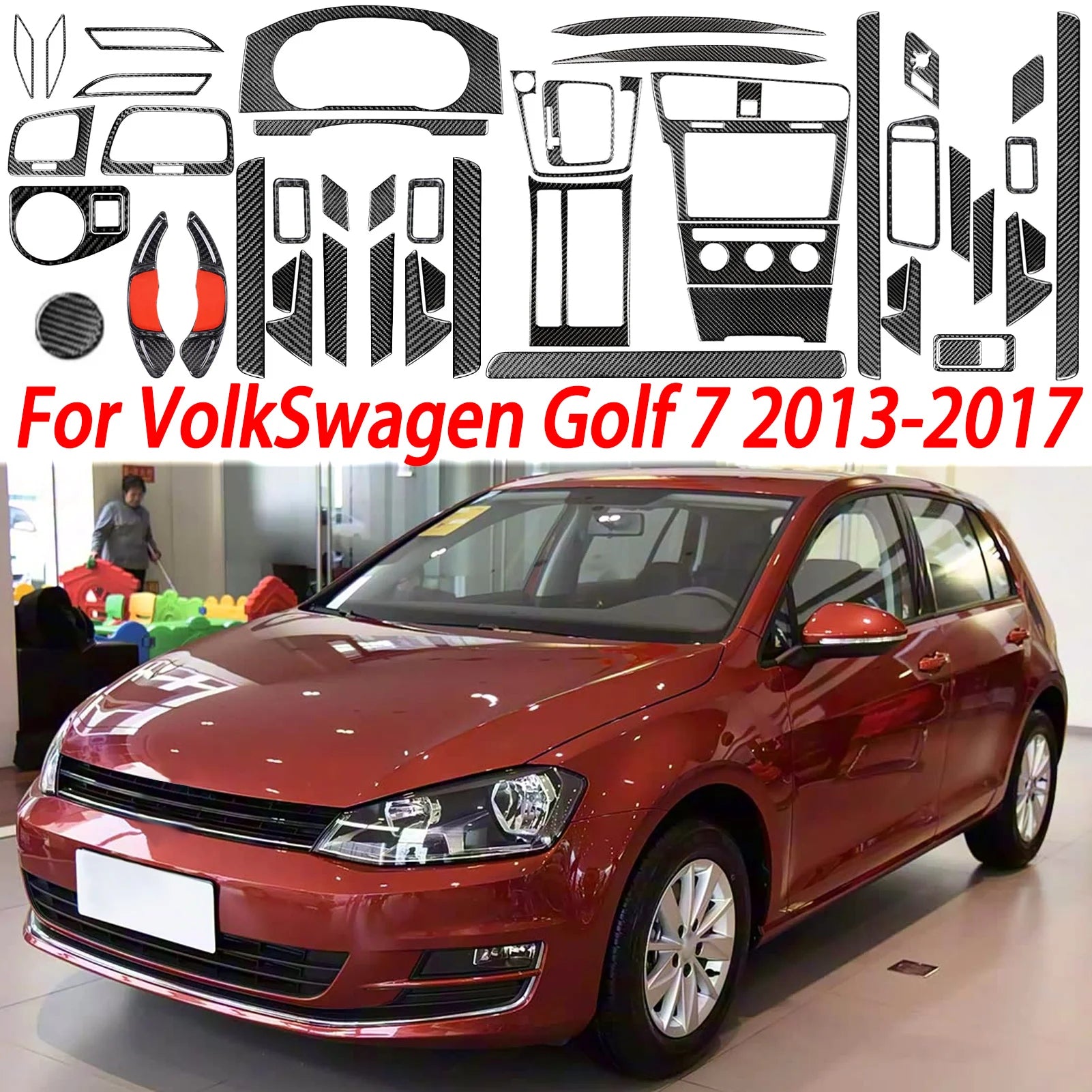 For VW Golf 7 GTI Mk7 2013-2017 Car Interior Accessories Cup Holder Frame Console AC CD Control Cover Gear Shift Panel Sticker