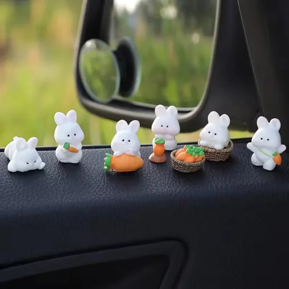 Car Dashboard Accessories Fun Animal Cute Mini Rabbit Car Rear View Mirror Decor Interior Ornaments Fairy Garden Home Car Gifts