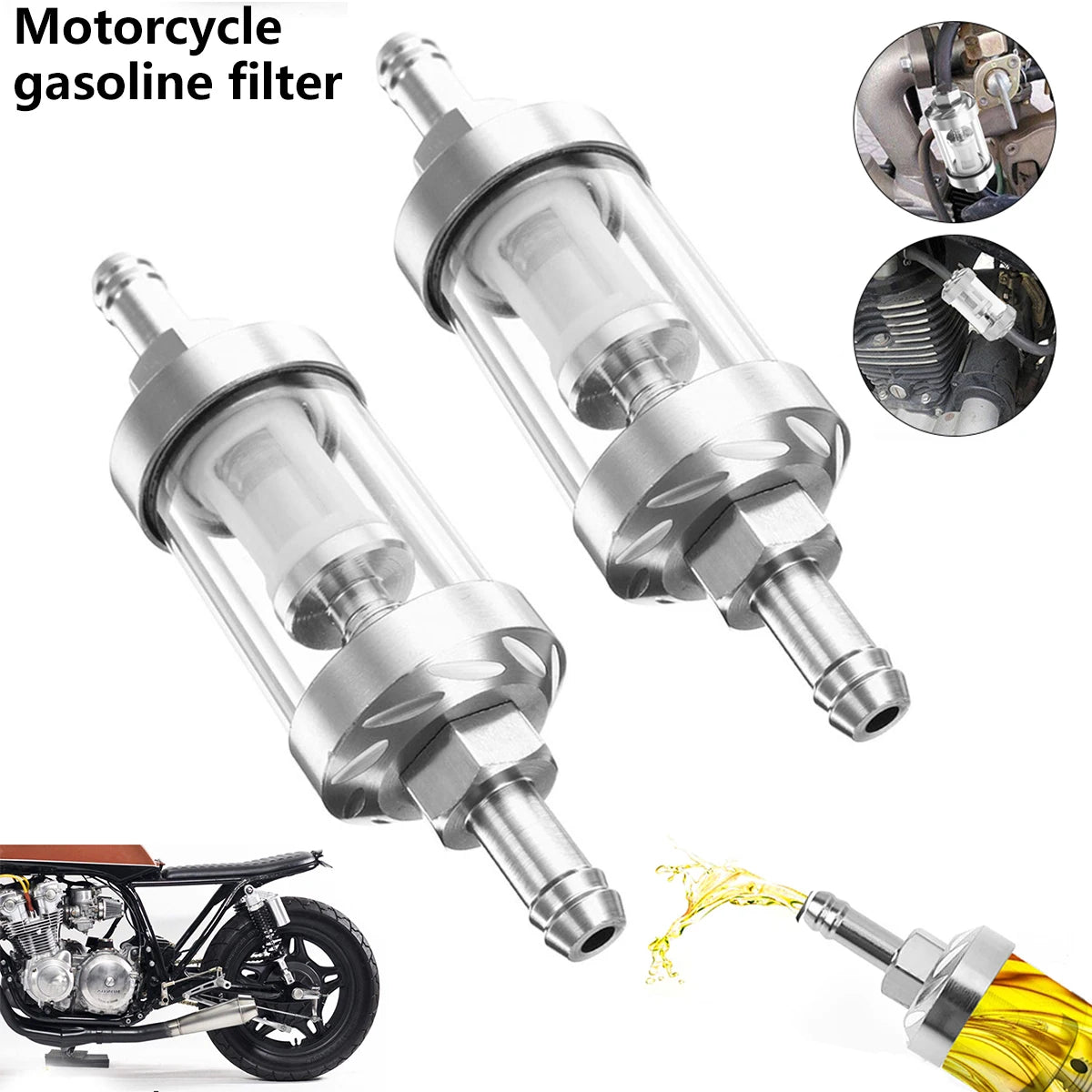 Gasoline Filter Universal Fuel Filter Reusable RV Inline Fuel Line For Motorcycles Car Aluminum Alloy Washable Petrol Gas Filter