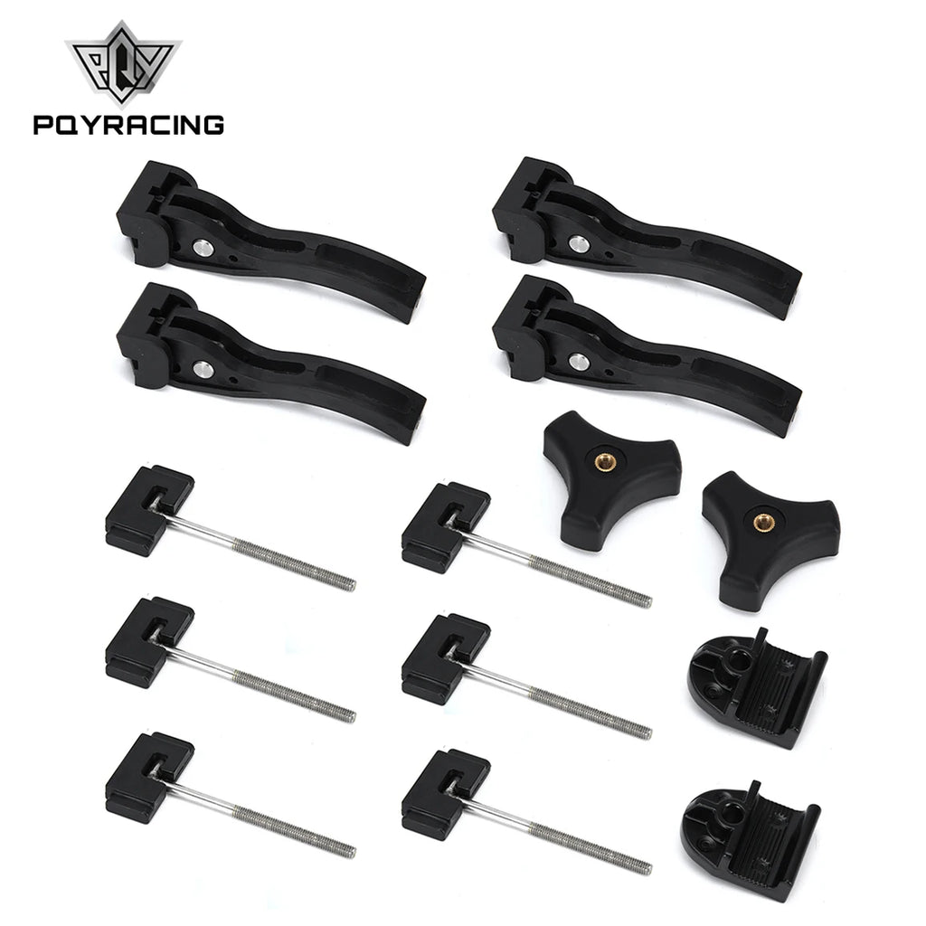 Accesorios universales, piezas de repuesto para caja de camioneta rígida plegable triple, abrazadera delantera y trasera, pernos en T negros.