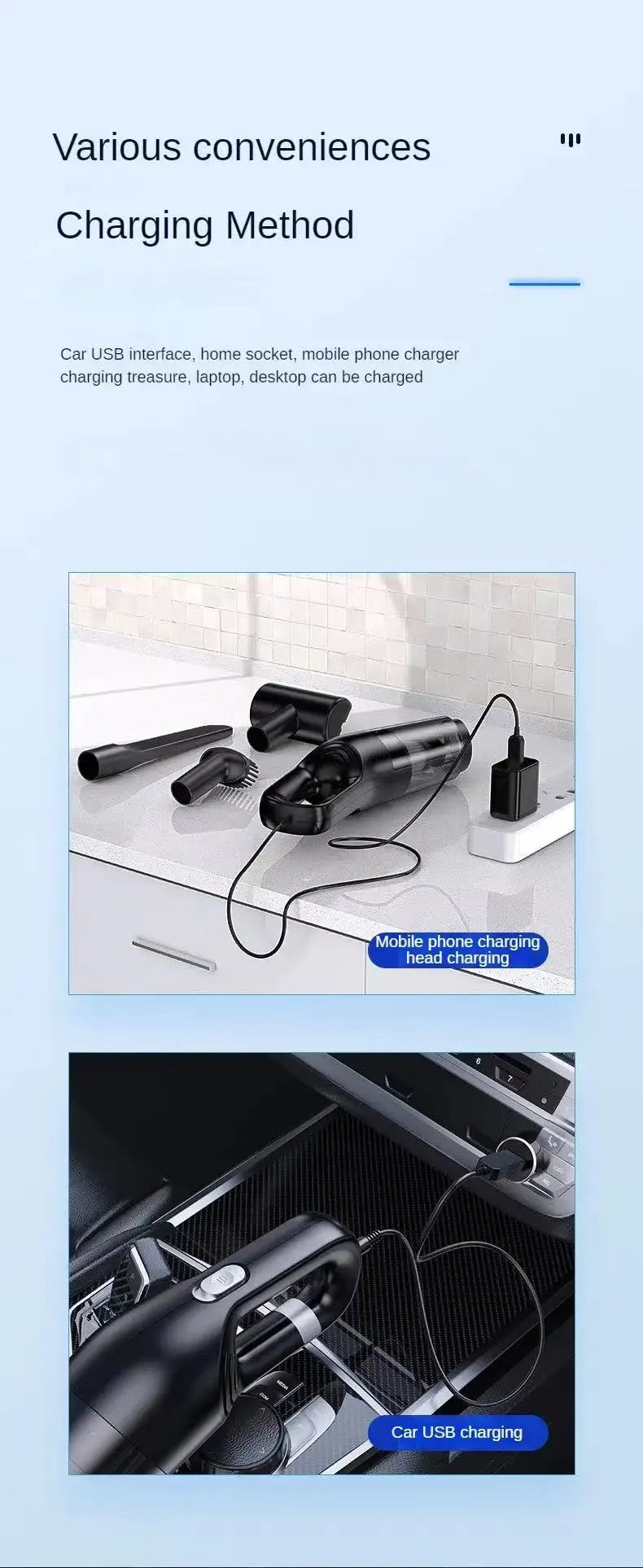 High Suction Handheld Car Vacuum Cleaner Portable Dual Use Household Water Absorption Cleaning Tool for Auto Interior