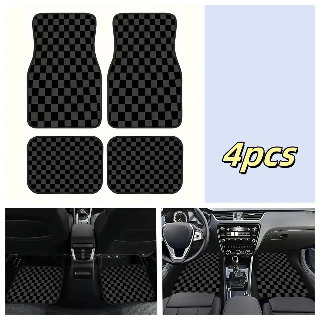 4pcs Car Floor Mats Set Black Absorbent Non-Slip Washable Polyester For SUVs Protection Car Interior Decor Washable Floor Mats