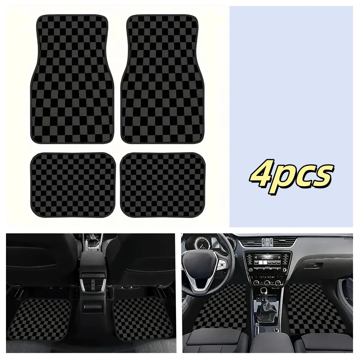 4pcs Car Floor Mats Set Black Absorbent Non-Slip Washable Polyester For SUVs Protection Car Interior Decor Washable Floor Mats