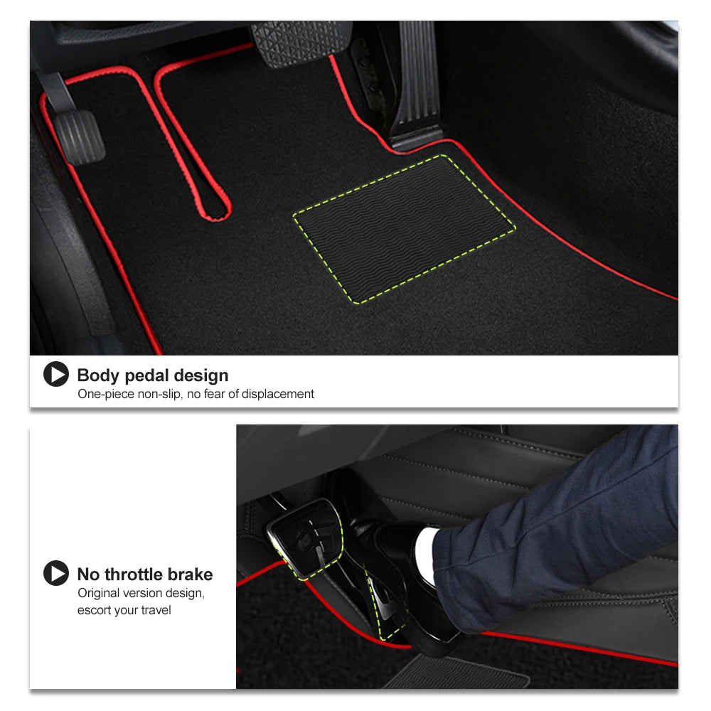 Car Floor Mat For Fiat 500 2007-Present  Polyester suede Anti Slip black Backing red Binding Trim Edge